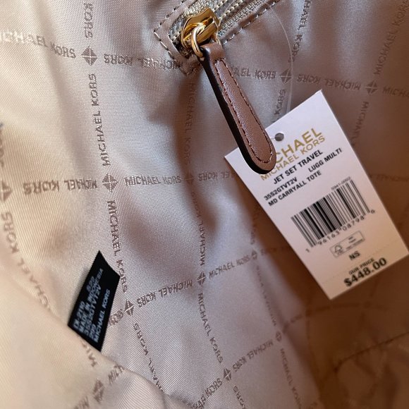 Michael Kors Jet Set Travel MD Carryall Shoulder Tote Bag Center Stripe MK Brown - Picture 7 of 11